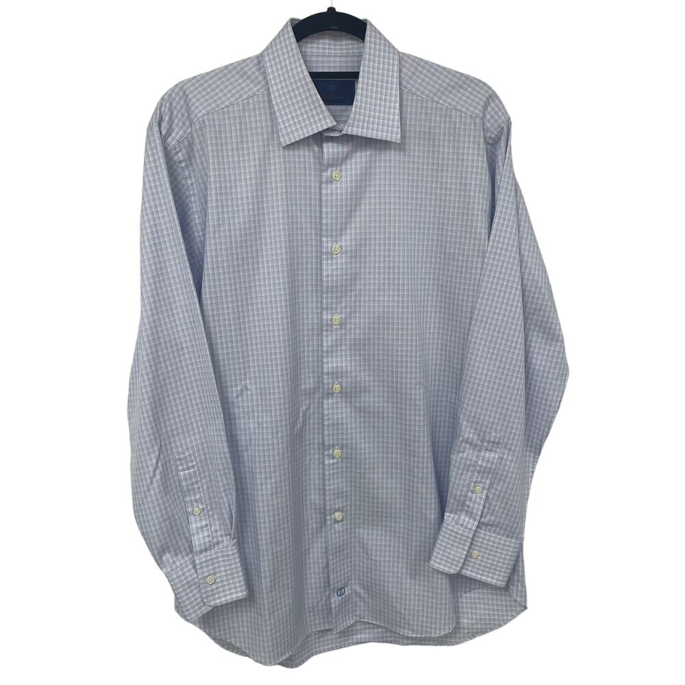 David Donahue Blue White Plaid Long Sleeve Button Down Shirt Mens Medium